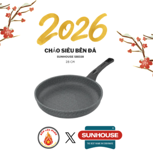 Chảo Đá Chống Dính SUNHOUSE 28cm SBD28: Nhôm Đúc Siêu Bền, Chống Dính Tuyệt Đối