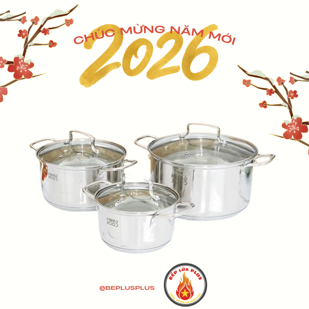 Bộ 3 nồi inox 3 đáy nắp kính Green Cook GCS2519-T1