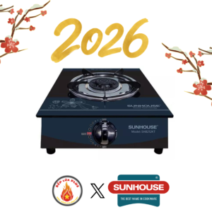 Bếp Gas Đơn Sunhouse SHB212KT Mặt Kính Cường Lực Họng Thường Kèm Van Và Dây Dẫn Chính Hãng